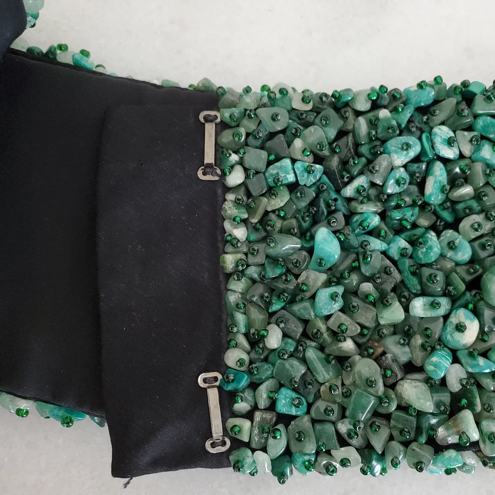Green Malachite Jade Quartz Heavy Stone Boho Western Belt Women's Size S/M 6 8